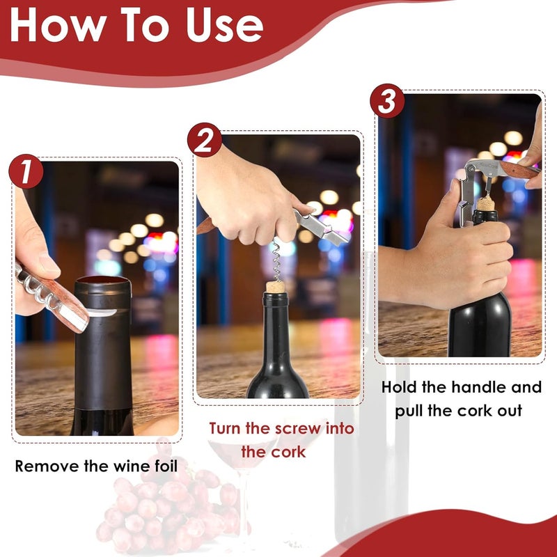 KuuCare Wine Opener Waiter Corkscrew, Premium 420 Stainless Steel Wine Bottle Opener with Foil Cutter & Cap Remover, Double Hinged Manual Wine Key for Bartenders, Servers, Waiters and Home Use, Rosewood - Image 3